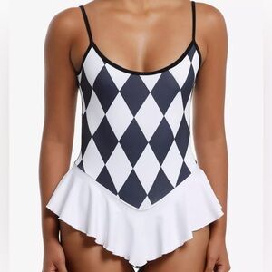 Black & White Argyle Girls Body Suit Hot‎ Topic Costume Cosplay Clown